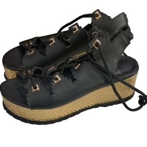 Kat Maconie Lace Up Metallic Gold Wedge Size 9.5